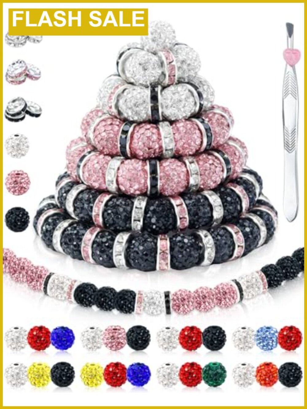 180 Pcs 10mm Rhinestone Beads for DIY Jewelry Making with Tweezer